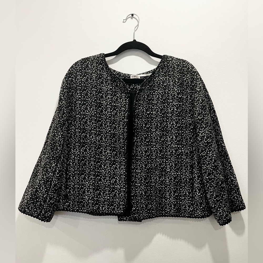 Vintage Black White Tweed Textured Short Classic Swing Trapeze Jacket Medium 10